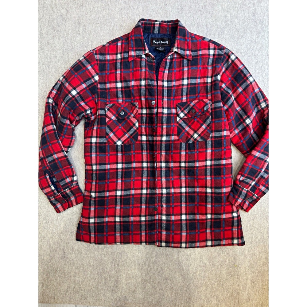 Royal Knight Vintage Quilted Flannel Shirt Jacket Red Plaid Mens Medium